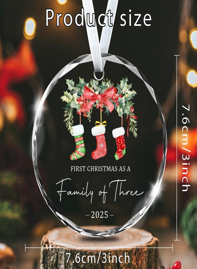 Zeptrix Christmas Ornaments 2025 Our First Christmas As A Family of Three Ornament Unique Crystal Baby 1st Xmas Ornaments New Parents Gifts for Couples Mom Dad Newborn Girls Boys Xmas Tree Decorations - Image 2